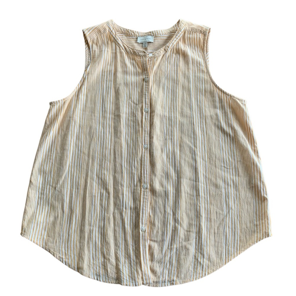 Lucky Brand | Yellow & White Sleeveless Button Down Blouse w/ Curved Hem size L